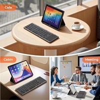 Keyboard Mini Portabel Lipat Tiga 64 Tombol Nirkabel dengan Touchpad Bahasa Inggris untuk Laptop, IOS, Android, iPad