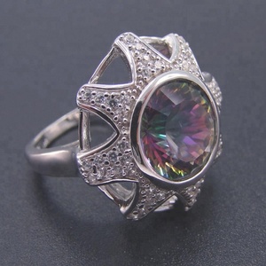 Anillo de Plata de Ley Genuina con Acabado en Rodio y Topacio Místico de Forma Redonda - Product Image 3