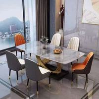 Table et chaises de salle à manger rectangulaires modernes et simples en marbre de roche italien de luxe léger, sans peinture, haut de gamme, en métal écologique