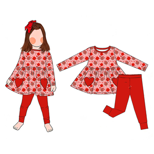 B16 FANCY MONKEY Nuevo Diseño Servicio OEM Algodón Impermeable Manga Larga Volantes Estilos de San Valentín Vestido de 2 Piezas Top Largo para Bebé - Product Image 1