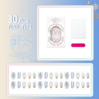 Lot de 30 faux ongles courts en ABS, forme amande, motif feuille d'or, pour Noël, nouvelle collection, best-seller, haut de gamme