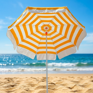 Sombrilla de Playa a Rayas Amarillas y Blancas, de Algodón, con Protección Solar, para Patio Exterior, Estilo Clásico, Plegable Manualmente - Product Image 1