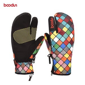 Guantes de esquí para niños, con estampado por sublimación en todos los dedos, azul y rojo rosa, SML, para esquí de descenso, uso en exteriores en invierno - Product Image 2