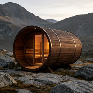 La salle de sauna cylindrique en cèdre rouge présente une <span class=keywords><strong>stratification</strong></span> <span class=keywords><strong>thermique</strong></span> évidente, avec de l'air chaud au-dessus de la tête et de l'air chaud sous les pieds. - Product Image 5