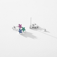 925 Sterling Silber Modische Bunte Zirkonia Ohrstecker Feiner Schmuck Zarte Blumen-Ohrstecker für Damen