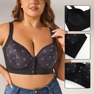 Tamanho profissional Plus-Size Abertura Frontal Buckle <span class=keywords><strong>Bra</strong></span> Cobertura Completa Ajustado Correias Knitting Moda Patterned Shaping Bras - Product Image 3