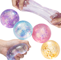 Balle souple et extensible en TPR, transparente et colorée, avec paillettes, jouet sensoriel anti-stress, cadeau