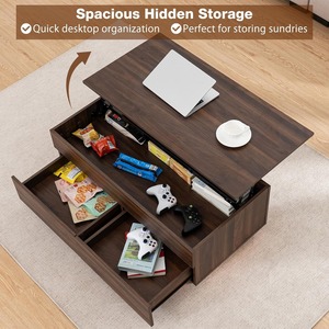 Hiện đại Walnut <span class=keywords><strong>Led</strong></span> trung tâm giải trí <span class=keywords><strong>LED</strong></span> Lift Top Bàn cà phê với ổ cắm điện ẩn ngăn 2 Mở Kệ - Product Image 3