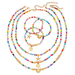 Beaded Necklace Set For Women Bohemian Style Starfish Seashell Charm Colorful <b>Bracelet</b> Party Jewelry Fashion Accessories - Product Image 5