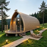 Maison conteneur préfabriquée durable à toit incurvé sur mesure, cabane modulaire mobile pour camping, parc et tourisme