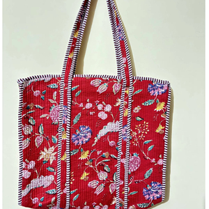 Bolso Tote Acolchado de Algodón Personalizado con Estampado Floral, Bolso de Mercado, Bolso de Hombro, al Mejor Precio al por Mayor de la India - Product Image 1