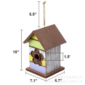 บ้านนกไม้แบบแขวน ตกแต่งสีสันสวยงาม สำหรับให้อาหารนกในสวนหลังบ้าน - Product Image 5
