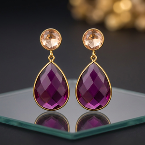 ต่างหูเงินแท้ทำมือประดับพลอยชุบทอง 18K สไตล์โบโฮแฟชั่น - Product Image 3