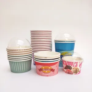 Customized Logo Disposable Paper Cup For Ice Cream,Dessert Bowl Ice Cream Cup With Lid