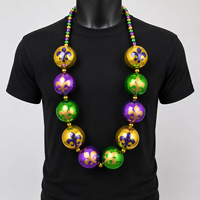 Collier de perles de 48 pouces avec 10 perles imprimées Fleur de Lys de 60 mm