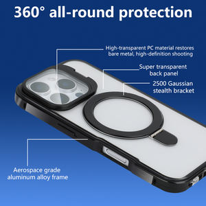 Étui transparent de support d'anneau magnétique de qualité supérieure pour iPhone 15 16 Pro Max Plus avec protecteur d'écran cadre en métal en aluminium couverture antichoc - Product Image 2