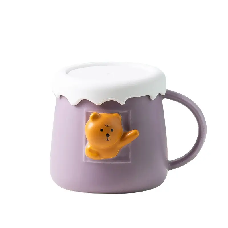 Cute fun cartoon with cover lovers mugs cute bear cute rabbit ceramic water cup INS creative relief cup