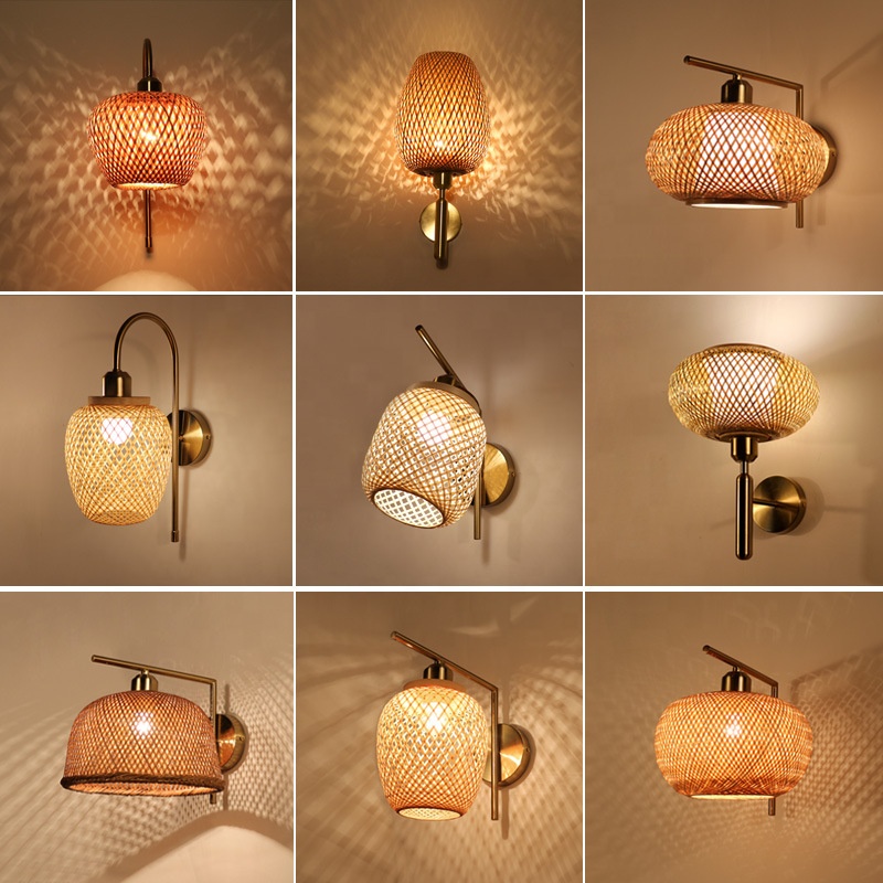 Moderne rieten en rotan wandlamp • Prachtige Lampen