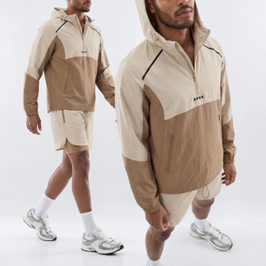 KingSen Lightweight Nylon Windbreaker Quick Dry Tracksuit Men Color Block Half Zip Relaxed Fit Polyester Outdoor Sportswear <b>Set</b> - Product Image 1