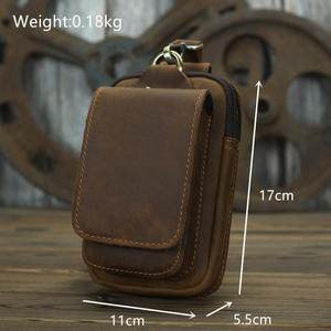 Sac banane rétro en cuir véritable Crazy Horse Andong pour homme, pochette de téléphone, sacoche de travail extérieure, petits sacs de ceinture de 6 pouces - Product Image 2