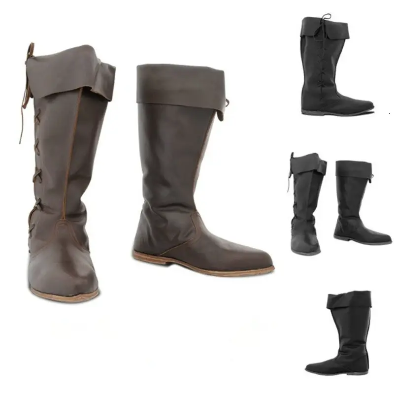 Bốt Da Đến Mắt Cá Chân Thời Trung Cổ Phục Hưng Halloween Carnival Giày Steampunk Knight Pirate Cosplay Boots Giày Gothic Punk M3065