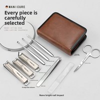 Set de Manicura Profesional 9 en 1, Cortaúñas de Acero Inoxidable, Kit de Pedicura, Herramientas de Cuidado Personal con Punta Inclinada, Estuche con Cierre para Hombres y Mujeres