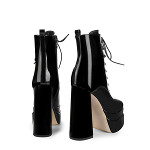 WETKISS-Botas de tacón alto grueso OEM para mujer, <span class=keywords><strong>botines</strong></span> de charol negro, <span class=keywords><strong>botines</strong></span> de doble plataforma con cordones, venta al por mayor - Product Image 4