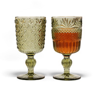 Verres à pied de luxe en verre gaufré vert olive Bravo, style européen vintage, multi-modèles, pour jus et vin, vaisselle de luxe pour la maison