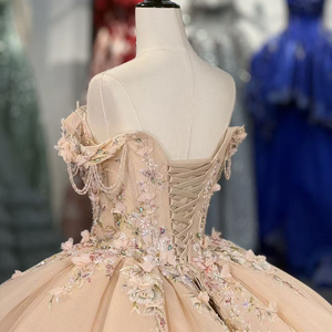 Dy6923 Ball Gown Crystal Beaded 3D Floral <b>Appliques</b> Organza Natural Ruffles Quinceanera Birthday Party Evening Dress Sweet 16 - Product Image 2