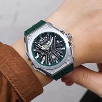 Megir 8603 Bestseller Leuchtende Skelett-Zifferblatt Mechanische Armbanduhr Sportliche Automatik-Hohluhr für Herren mit Silikonarmband Wasserdichte Uhr