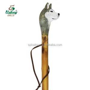 Carved animal head wood carving outdoor walking stick for kids