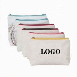 Sacs de maquillage et cosmétiques en toile de coton réutilisables, vierges, personnalisables avec logo imprimé, pour trousse de toilette avec fermeture éclair - Product Image 1