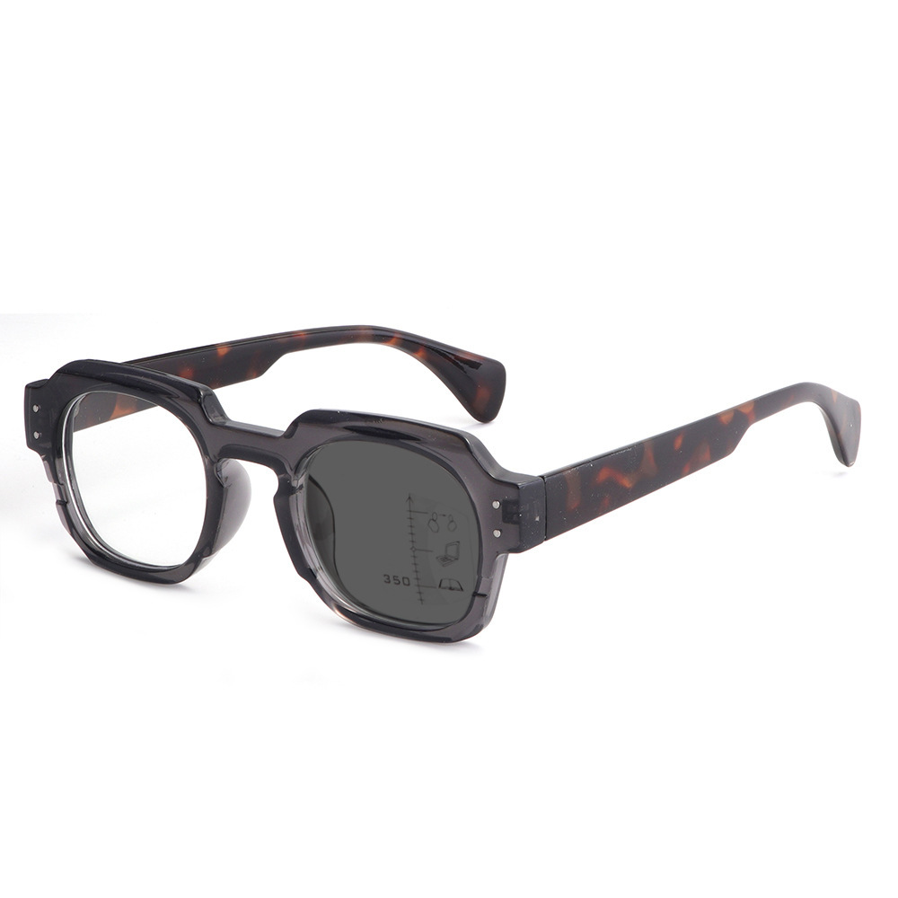 Lunettes multifocales progressives - Monture grise, branches écaille de tortue
