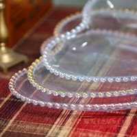 Assiettes de présentation romantiques en plastique pour mariage, en forme de cœur, avec bord doré et perles, pour fêtes, banquets, réceptions, commande personnalisée