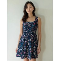 Robe mini évasée à volants en coton tissé 100 % écologique, style bohème chic, à motif floral, pour femme, taille élastique, coupe ajustée, respirante, très demandée