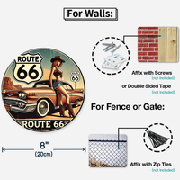 Juego de Letreros Metálicos Redondos con Temática de Rutas Retro Vintage, Decoración de Pared para Hogar, Garaje o Bar