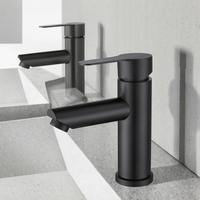 Robinet de lavabo de salle de bain contemporain à un seul trou, à poser sur le plan, avec poignée unique, en acier inoxydable noir et cartouche en céramique