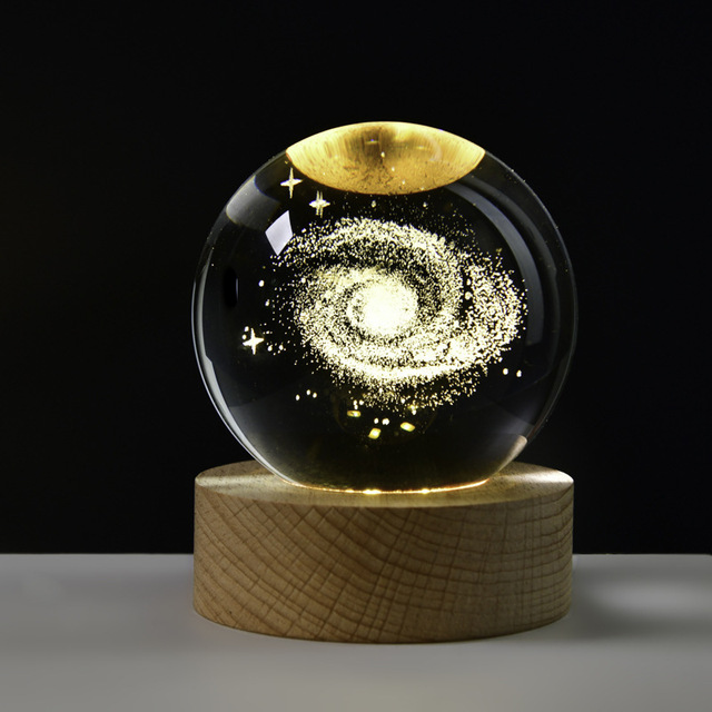 H Galaxy Warm Light Crystal Ball 3D Illusion Lamp Wood Led Base Wood Lamp Base for Birthday Gifts 3d Smart Light