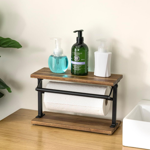 Portarotolo in Legno con Ripiano Superiore <span class=keywords><strong>e</strong></span> Struttura in Metallo Nero, Porta Spezie da Cucina Autoportante per Piano di Lavoro - Product Image 2
