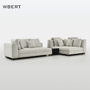 Sofá Moderno Informal para Sala de Estar Multipersonal WBERT - Combinación de Tela Gris y Mesa de Centro, Sofá en Forma de L, Muebles para el Hogar - Product Image 2