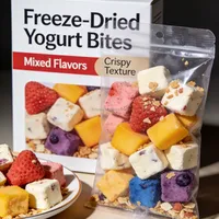 Kleurrijke gevriesdroogde yoghurtblokjes - natuurlijke fruit- en yoghurtsnacks voor kinderen |   Private Label OEM/ODM |   Bulkverpakkingen voor fabrieken