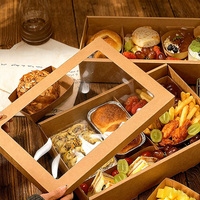Boîte à pique-nique en papier kraft multi-compartiments personnalisée, contenant alimentaire jetable pour pique-nique en plein air