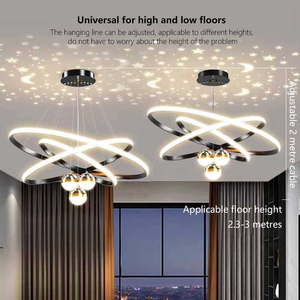 Modern Luxury Iron 85-265V Chandeliers <b>Light</b> 3 Rings 20 40 60cm+3 Bulbs with Moon and Stars Effect <b>Dining</b> Pendant <b>Light</b> for Home - Product Image 3