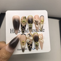 Faux ongles en acrylique de haute qualité 3D, 10 pièces en gros, forme amande, imprimé léopard, style français de luxe, 100% faits à la main, fournisseur de faux ongles