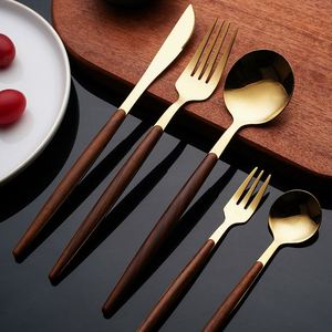 Wholesale Stainless Steel Flatware Sets <b>Knife</b> <b>Fork</b> Spoon with Wooden Handle for Restaurants Portugal Style Cutlery Set - Product Image 4