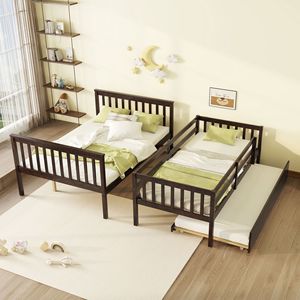 Dark Solid Wood Children's Bunk Bed With <b>Storage</b> <b>Drawer</b> For Bedroom Kids' Beds - Product Image 3