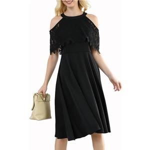 Fabrika yeni moda dantel Halter boyun balo kadın giyim siyah elbise kadınlar akşam parti elbiseler - Product Image 2