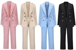 C giyim fabrika üreticisi kadınlar için resmi takım elbiseler ince uzun kollu Blazer ve pantolon ofis bayan