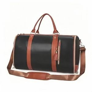 Sac de voyage vintage en toile PU pour femme, sac de week-end, sac de sport de grande capacité avec compartiment séparé pour chaussures - Product Image 2
