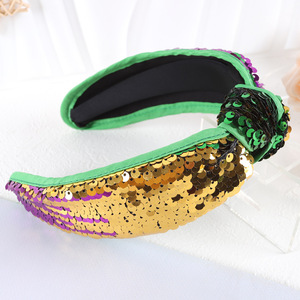 Serre-tête à paillettes ZhenXi pour femme, accessoire de fête réversible vert, or et violet pour le carnaval, Pâques et le festival irlandais - Product Image 1